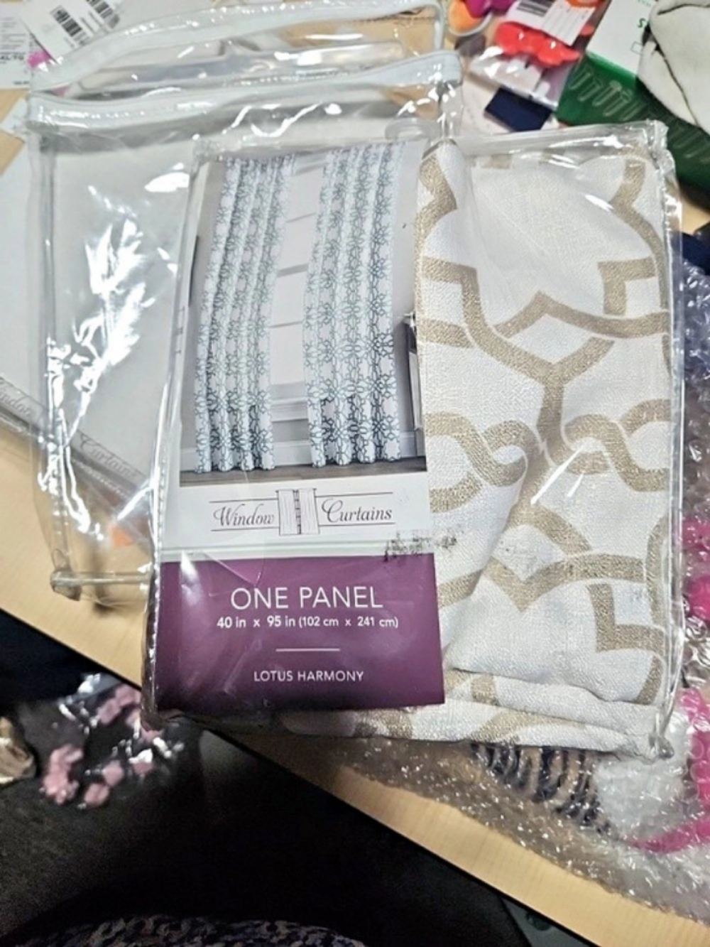 Lotus Harmony Geometric Curtain Panel in Cream & Beige Linen